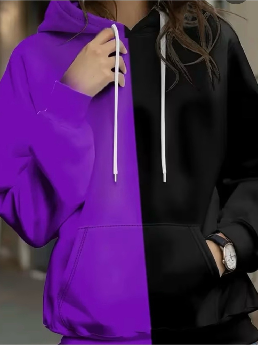 Women’s Two-Tone Purple and Black Hoodie